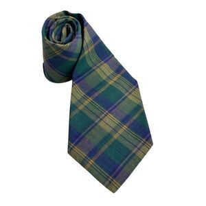 GAP Vintage Plaid Madras Tie in Green Blue and Yellow Fall Plaid Tie Preppy